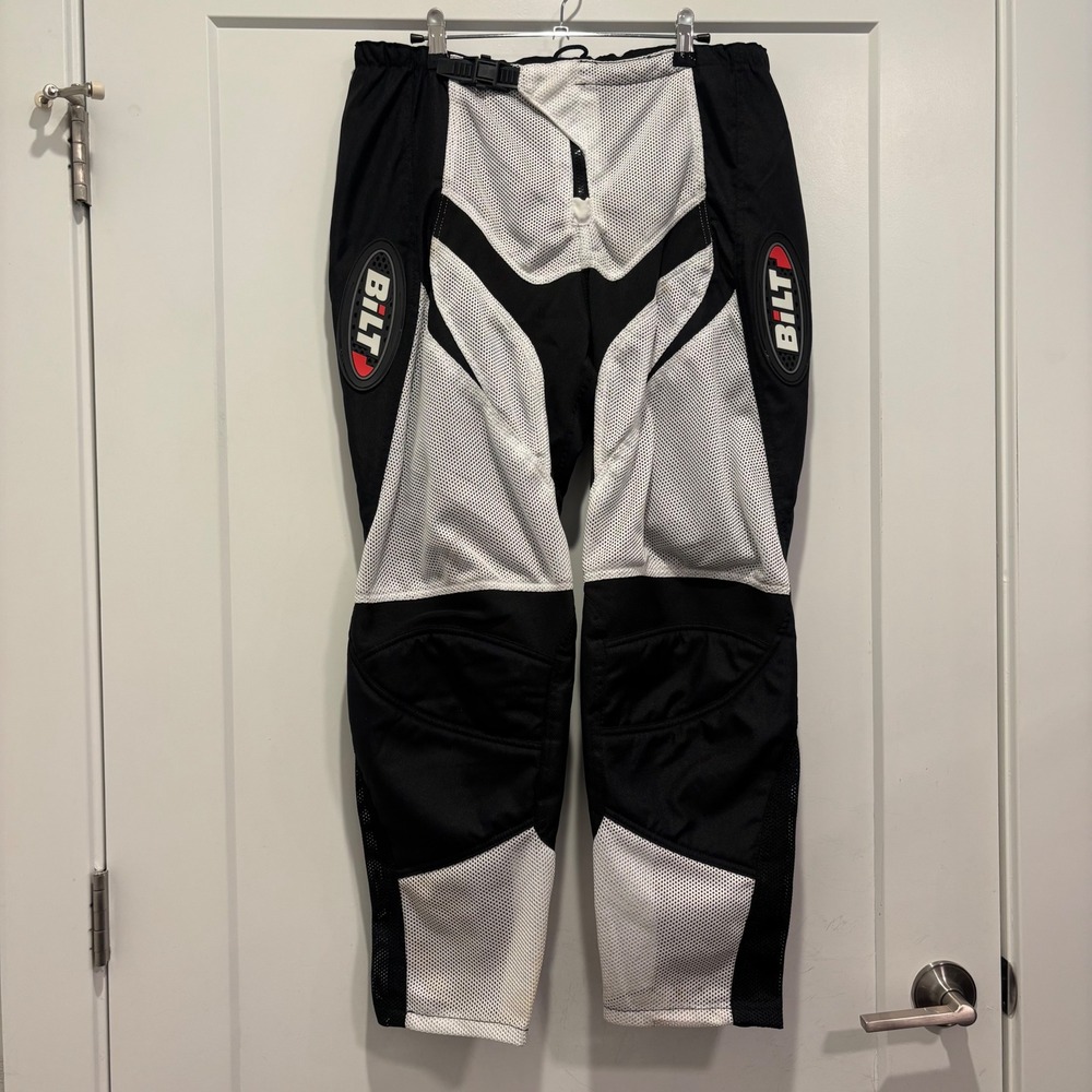 Bilt Motorcycle Racing Pants Black White Mesh Padded Size 34 Motorbike Gear
